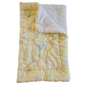 Vtg Kids Sleeping Bag/Blanket Quilted Yellow Bears Soft Cotton Fabric